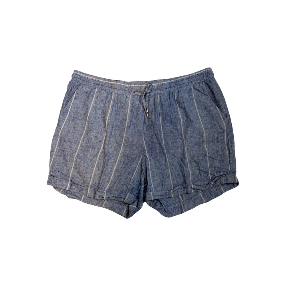 Ellen Tracy Linen Casual Shorts Womens XL Blue‎ Striped Elastic Waist Drawstring